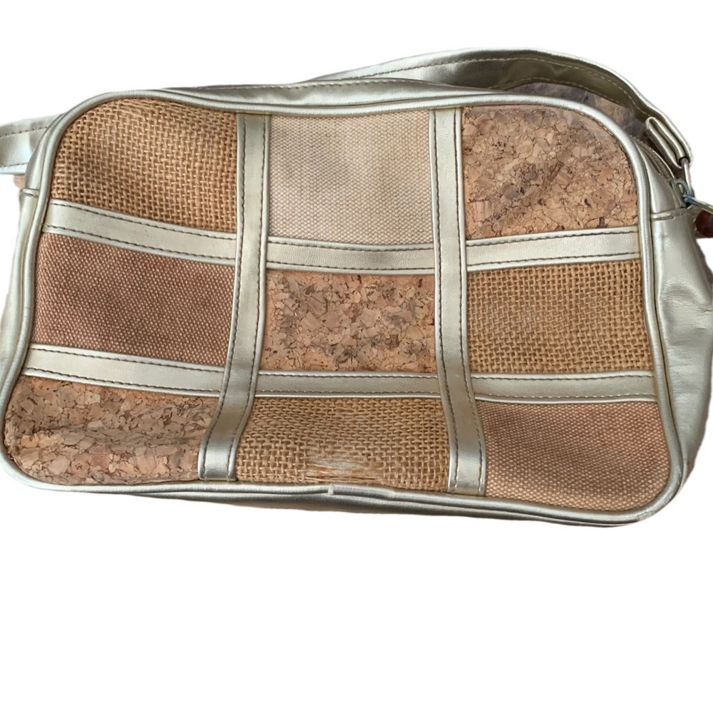 Vintage Gold & Cork Woven Straw Handbag - Unique Retro Style Purse